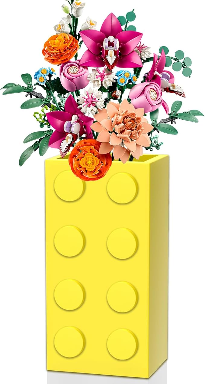 Vase for Lego 10347 10280 10328 Flowers, for Lego Flower Bouquet Building Set,Display Stand for LegoRoses Cherry Blossom Sunflower Tulips Daffodils Lotus-Gift for Lego Flowers Lover(vase only)-Yellow