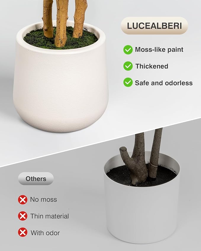Artificial Fiddle Leaf Fig Tree in Modern White Planter, 5ft Large Fake Tree with 3 Sturdy Trunks, Fake Plants Faux Fig Tree with Moss, Lifelike Tall Artificial Plants Indoor for Office Home Decor