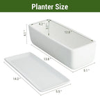 MyGift 14 Inch Ceramic Indoor Plant Pot with Drainage Hole, Rectangular Succulent Planter Window Box with Removable Saucer, Unglazed White