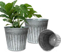 vensovo 11 Inches Silver Metal Rustic Plant Pots - 3 Pcs Large Galvanized Planters with Drain Hole and Rubber Plug, Rustproof Tin Bucket Flowerpot for Indoor Plants Farmhouse Vintage Style for Decor