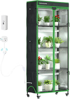 Indoor Greenhouse with Grow Light, 35.8" W x 17.8" D x 71.8" H, 5-Tier Plant Shelf with 3-Color T8 Growth Lights, Plant Stand with Smart Timing Plug and thermohygrometer