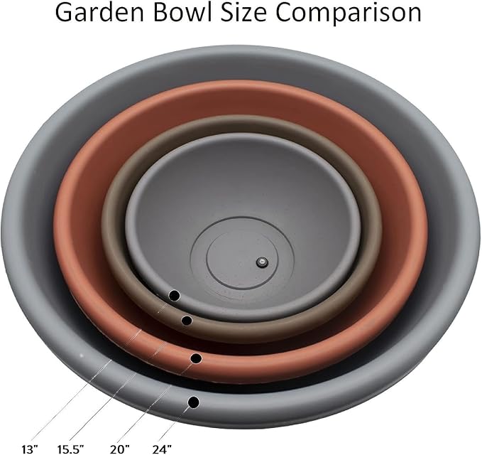 The HC Companies 20 Inch Large Garden Bowl Planter - Shallow Plant Pot with Drainage Plug for Indoor Outdoor Flowers, Herbs, Slate Blue (Pack of 5)