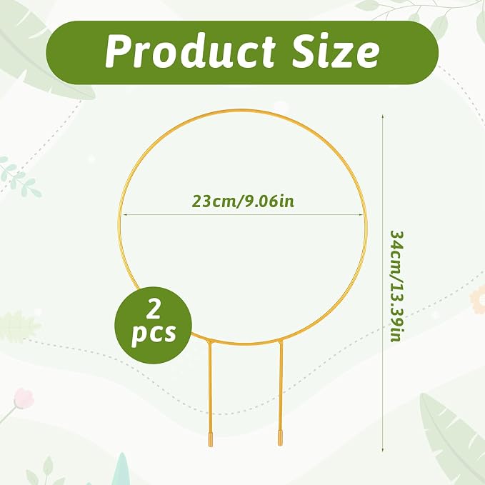 2 Pack Circle Trellis for Climbing Plants Indoor, Small Metal Garden Plant Support Stakes for Decorative Potted Plants Pothos Hoya Trelli Vines Indoor Outdoor (Gold)