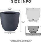 Kante 14 Inch Dia Round Concrete Planter, Indoor Outdoor Large Plant Pot with Drainage Hole and Rubber Plug for Home Patio Garden, Charcoal