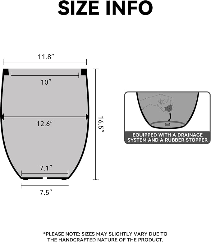 Kante 16.5 Inch Tall Concrete Planter, Large Indoor Outdoor Plant Pot with Drainage, Smooth Weathered Concrete Finish with Painted Interior, Ideal for Porch, Home, Garden, Patio