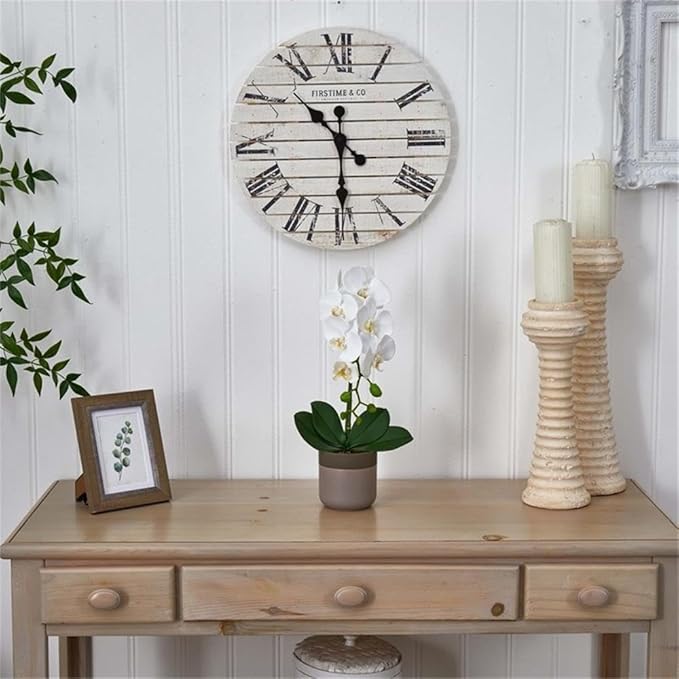 Pemberly Row Faux Phalaenopsis Orchid, 19 in Tall, White Blossoms, Two-Toned Ceramic Pot, Textured Realistic Petals and Leaves, Elegant Decor for Vanity, Bedside or Living Room