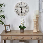 Pemberly Row Faux Phalaenopsis Orchid, 19 in Tall, White Blossoms, Two-Toned Ceramic Pot, Textured Realistic Petals and Leaves, Elegant Decor for Vanity, Bedside or Living Room