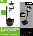 2 in 1 Outdoor Flower Pots for Real or Fake Flowers, Solar Lamp with Planter Base, 27” Wall Mount Decorative Light for Front Porch, Waterproof LED Light for Garden, Patio, Backyard