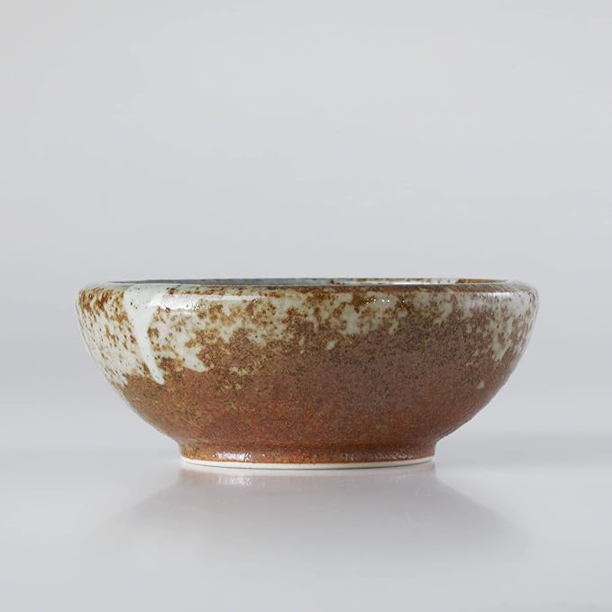 Wazakura Minoyaki Series Small Round Glazed Ikebana Flower Vase Made in Japan, Handpainted Floral Arrangement Pottery Supplies (White Stripe and Terracotta)