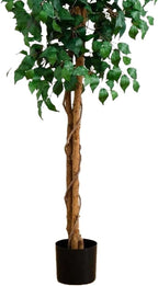 Nearly Natural 8ft Triple Trunk Artificial Ficus Tree with Natural Wood Trunks, Fake Tree for Indoor Home Décor, Faux Ficus Tree with Black Nursery Pot