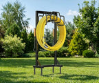Skycarper Garden Hose Reel Holder Detachable Metal Water Hose Hanger Organizer Heavy Duty Free Standing Hose Stand (Deep Black)