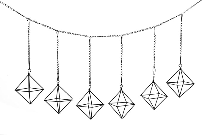Small Air Plants Holders Black Hanging Airplants Hangers Iron Wire Airferns Display Frame Geometric Tillandsia Air Planter with Chains for Wall Mounted Himmeli Decor 6pcs(No Plants)