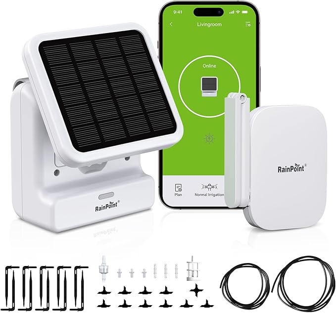 RAINPOINT WiFi Solar Auto Watering System with Two Smart Digital Soil Sensors for House Potted Plants