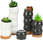 SHECIPIN 12 Pack Succulent Plant Pot, Mini 2.6 inch Ceramic Flower Planter Pot with Bamboo Tray, Small Pots for Plants, Plants Not Included （White, Black）