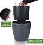Dexceder 11x10 Self Watering Planter (Slate Gray Matte) | Inner Pot Design, Thickened Table Flower Plant Pot with Water Level Indicator Indoor Outdoor