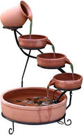 ASC Cascade Ceramic Solar Water Fountain Bowls 5 Tierd with Panel Pump Cascading Garden Decoration Bird Iron Frame