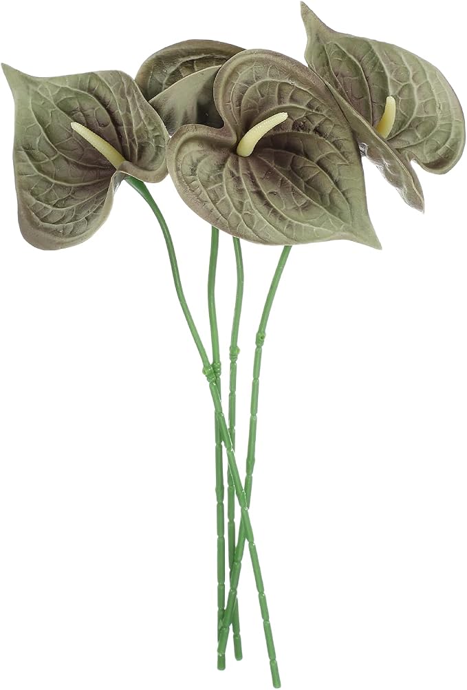 uxcell 4Pcs 11inch Artificial Anthurium Lily Flowers, Permanent Flower Bouquet for Home Arrangements Wedding Festival Decoration Crafts Store Decor Accessories, Grass Green