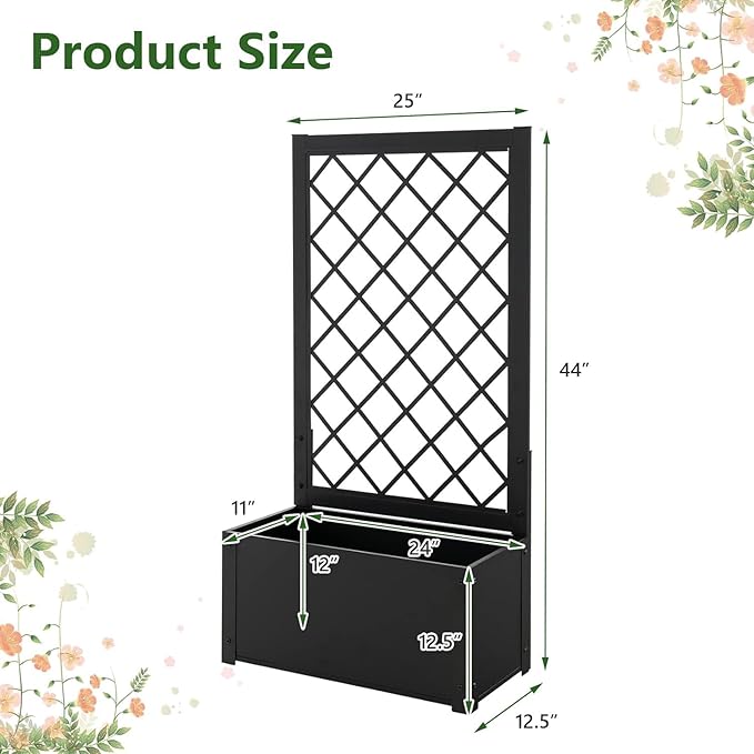 HAPPYGRILL Raised Garden Bed with Trellis, 44” Metal Elevated Garden Box for Climbing Plants Vine, Outdoor Planter Box for Yard, Garden, Balcony