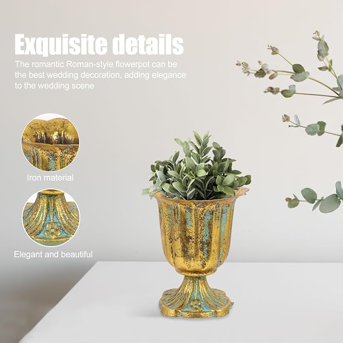 Vaguelly Vintage Style Planter with Cast Iron Base Roman Column Flower Pot for Wedding Decor Home Centerpiece Lightweight European Flower Vase