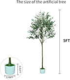 5FT Artificial Olive Tree,Artificial Plants Indoor,Faux Olive Tree Olive Trees Artificial Indoor with Natural Wood Trunk and Realistic Leaves and Fruits (5FT)