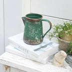 Vintage Pitcher Vase Rustic Farmhouse Vase for Flowers Vintage Metal Milk Jug Small Decorative Pitcher Shabby Chic Decor for Home, Kitchen, Bathroom, Green