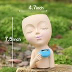 Face Pot for Plants, with a Base,Face Flower Pot for Indoor Outdoor Plants Resin Succulent Planter with Drainage Hole Cute Lady Plant Pots（Lignt Orange）