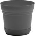 Bloem Saturn 14" Charcoal Round Resin Planter Pot with Snap-in Saucer for Indoor and Outdoor Gardening