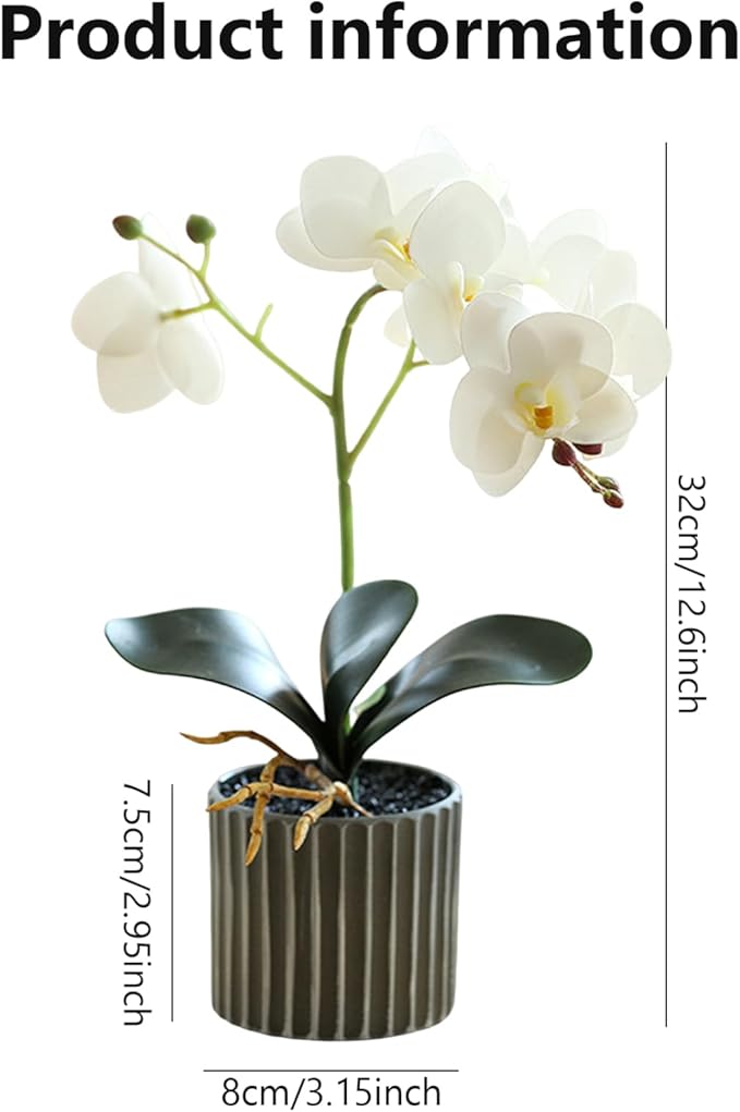 Artificial Orchid 12.6 Inch Tall Realistic Faux Orchid in A Pot Real Touch Decorative Bonsai Fake Flowers for Table Centerpieces Living Room Home Decor White