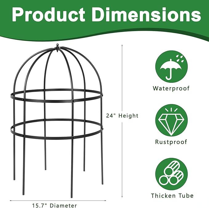 2 Pcs Jardin Bird Cage Plant Support 24" H Large Sturdy Grow-Through Flower Support Peony Cage Climbing Plant Support Trellis Sculptural Garden Decor for Perennial Flowers (Black)