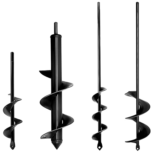 4PCS Garden Auger Drill Bit Set - 1.6x9 & 1.6x16 & 2.7x16 & 3x12 inch Planting Auger, Spiral Drill Bit, Bulb Planter, Post Hole Digger