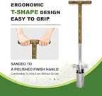 Long Handled Bulb Planter Tool, 37'' Bend-Proof Stainless Steel Bulb Planter, 4'' Depth Marks Long Handled Hole Digger, Bulb Planter with Comfortable T-Shaped Long Wood Handle for Planting Tulips