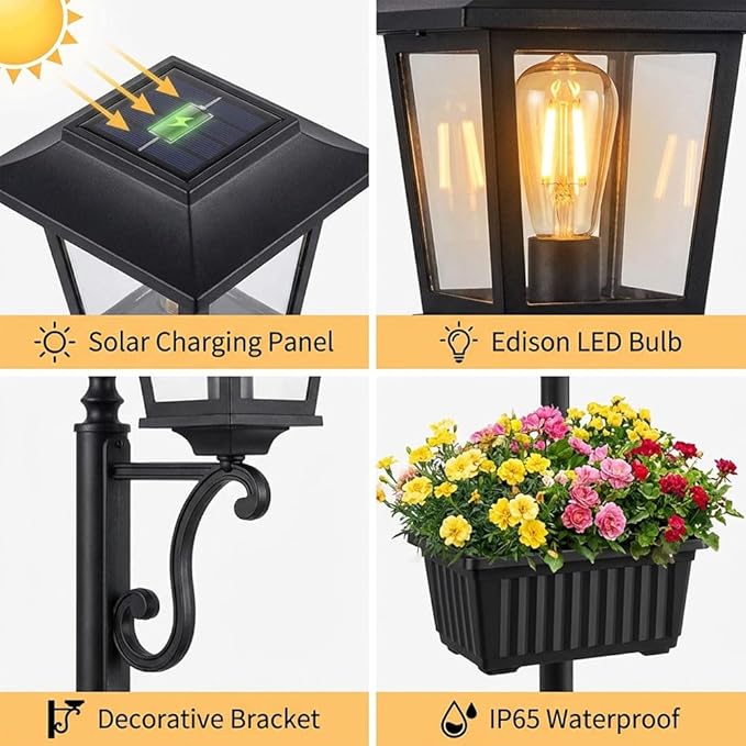 2-in-1 Solar Lamp Post with Planter, Illuminate Your Garden: Solar Post Light with Integrated Planter Box, Waterproof Outdoor Garden Solar Flower Pot Lamp for Lawn, Patio, Porch, Yard Decor (1pc)