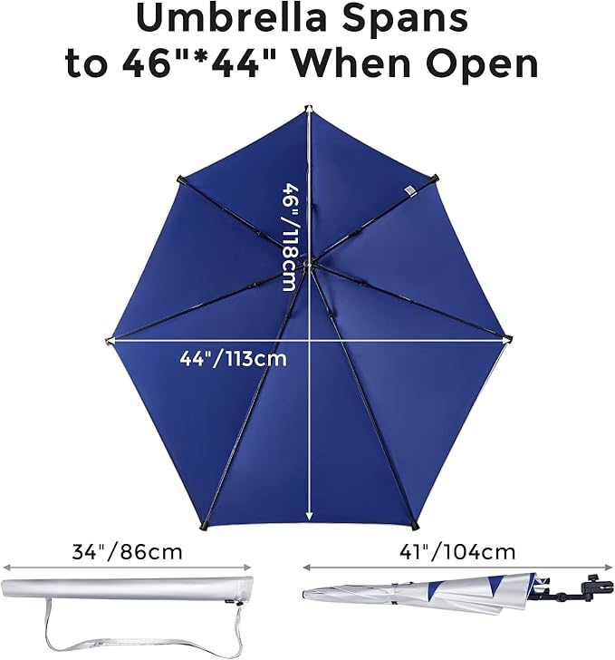 G4Free UPF 50+ Adjustable Beach Umbrella XL with Universal Clamp for Chair Stroller Wheelchair Golf Cart Bleacher Patio