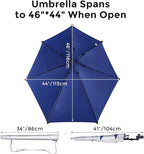 G4Free UPF 50+ Adjustable Beach Umbrella XL with Universal Clamp for Chair Stroller Wheelchair Golf Cart Bleacher Patio