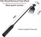 Garden Weed Pulling Tool Uprooting Weeding Tool, 4 Teeth Weed Puller Tool Manganese Steel Garden Weeder Tool for Vegetable Gardening Planting (Black, 2 Pack, 16 inches)