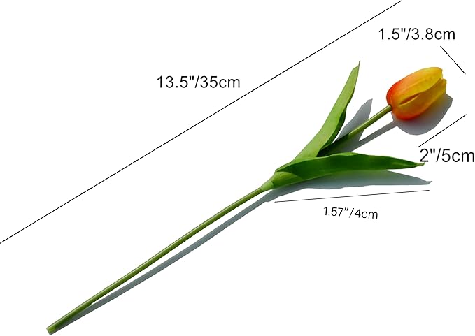Mandy's Sunset Artificial Tulips Flowers Centerpiece, 13.5" Lifelike PU Fake Floral Stems 20pcs for Kitchen Island & Dining Table, Spring Decor for Easter