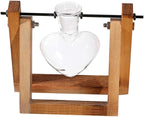 Kingbuy Terrarium with Wooden Stand, Desktop Propagation Station, Air Plant Holder, Metal Swivel Holder for Hydroponics, Home Garden, Wedding Decor - 1 Hearted Vase