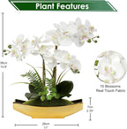 Briful Orchids Artificial Flowers 15" White Phalaenopsis Orchid with Gold Pots Real Touch Faux Orchid Flower for Home Office Bedroom Table Centerpiece Desk Decor