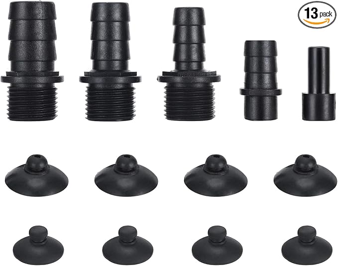 Fountain Pump Kit, Modern Black Plastic & Rubber Nozzles Kit, 5 Sizes, 8 Suction Cups, Replacement Adapters for Submersible Pump