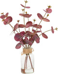 Velener Faux Eucalyptus Stems in Vase with Faux Water, Fake Plants Artificial Eucalyptus Plant for Home Decor, Kitchen Bathroom Farmhouse Living Room Coffee Table Faux Centerpieces for Tables (Red)