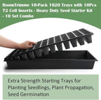 RooTrimmer 10 Pack 1020 Trays No Holes and 10 Pack 72 Cell Seed Starter Tray, 20" x 10" - Heavy Duty Reusable Plastic Seed Starter Kit for Microgreens, Seed Germination & Plant Propagation (10 Sets)