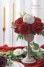 Floroom Artificial Flowers 25pcs Real Looking White Foam Fake Roses with Stems for DIY Wedding Bouquets Bridal Shower Centerpieces Floral Arrangements Party Tables Home Decorations