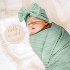 BQUBO Baby Turban Hats and Mittens Set Newborn Infant Hospital Hats Caps with Bows for Baby Boys Girls 0-12 Months