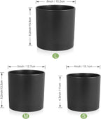 6/5/4 inch Flower Pots, Set of 3 Cylinder Plant Pots for Small Indoor Outdoor Plants, Plastic Planters with Drainage Holes and Saucers for Garden Succulent Nursery House Plants, Black