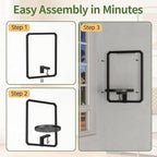 LASZOLA Plant Hangers Holder Wall Mount Indoor Window with 3 Grow Light, 3 Pack Floating Flower Stand Shelf with Hooks, Metal Picture Frame Hanging Planter Display Decor for Kitchen Bathroom, Black