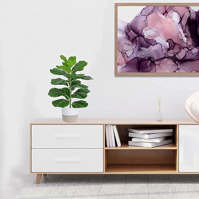 BESAMENATURE 30" Little Artificial Fiddle Leaf Fig Tree/Faux Ficus Lyrata for Home Office Decoration