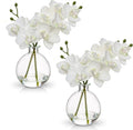 Oairse White Orchids Artificial Flowers Faux Orchid Arrangement with Clear Glass Vase Set of 2 Real Touch Phalaenopsis Orchid Flowers Orchid Centerpiece for Dining Room Table