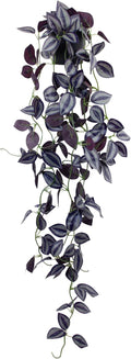 LOYWREE Small Fake Hanging Purple Eyebrow Leaf Plant Artificial Potted Plants Indoor 39-in Long Faux Dark Black Vine Plant with Pot for Shelf Home Office and Outdoor Garden Decor (Black Pot)