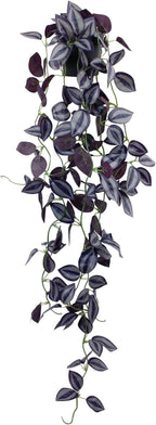 LOYWREE Small Fake Hanging Purple Eyebrow Leaf Plant Artificial Potted Plants Indoor 39-in Long Faux Dark Black Vine Plant with Pot for Shelf Home Office and Outdoor Garden Decor (Black Pot)
