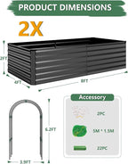 FOOWIN Raised Garden Bed with Arch Trellis for Climbing Plants,Galvanized Raised Garden Bed,Planter Boxes Outdoor for Vegetables Flowers Herb,478 Gallon Capacity Black